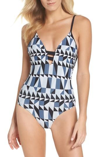 Women's Seafolly Jagged Geo Deep-v One-piece Swimsuit Us / 8 Au - Blue