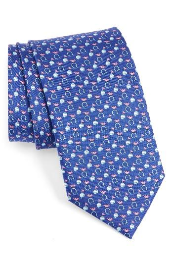 Men's Salvatore Ferragamo Gancio Buoy/bird Woven Silk Tie, Size - Blue