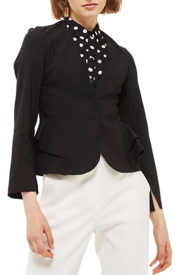 Women's Topshop Ruffle Peplum Jacket Us (fits Like 2-4) - Black