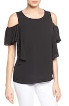 Women's Bobeau Cold Shoulder Ruffle Sleeve Top - Black