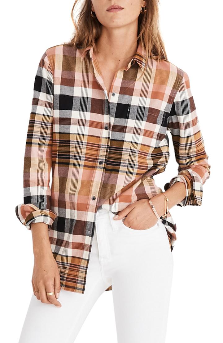 Women's Madewell Classic Ex-boyfriend Plaid Shirt, Size - Coral