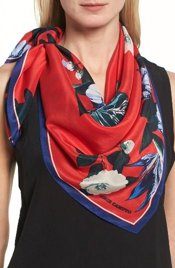 Women's Vince Camuto Tropic Floral Silk Square Scarf, Size - Red