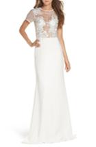 Women's Tadashi Shoji Floral Mesh Top Trumpet Gown - Ivory