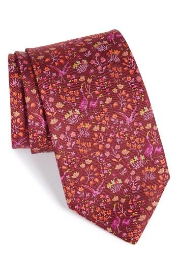 Men's Salvatore Ferragamo Floral Print Silk Tie, Size - Burgundy