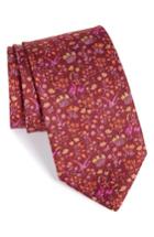Men's Salvatore Ferragamo Floral Print Silk Tie, Size - Burgundy