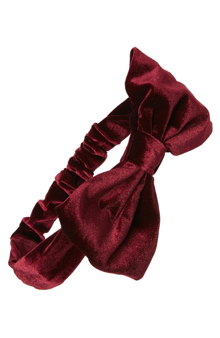 Women's Sole Society Velvet Bow Headband - Burgundy