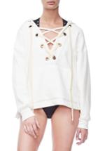 Women's Good American Good Sweats The Lace-up Hoodie /5 - White