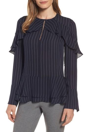 Women's Classiques Entier Bell Sleeve Pinstripe Silk Blouse - Blue