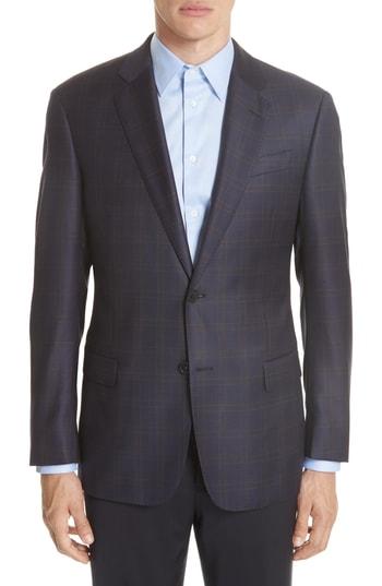 Men's Emporio Armani G-line Trim Fit Plaid Wool Sport Coat Us / 48 Eus - Blue
