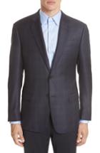 Men's Emporio Armani G-line Trim Fit Plaid Wool Sport Coat Us / 48 Eus - Blue