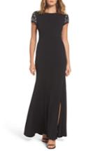 Women's Adrianna Papell Embellished Crepe Gown - Black