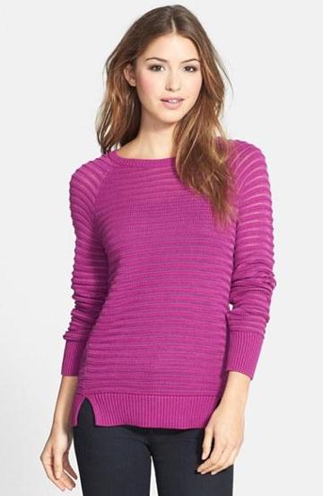 Women's Halogen Stitch Stripe Sweater Purple Rosea