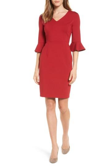 Women's Halogen Ruffle Sleeve Ponte Sheath Dress - Red