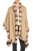 Women's Badgley Mischka Faux Fur Trim Wrap, Size - Brown