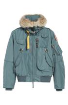 Men's Parajumpers Slim Down Bomber Jacket With Faux Fur & Genuine Coyote Fur Trim, Size - Blue/green