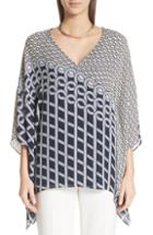 Women's St. John Collection Chain Swirl Print Silk Georgette Top, Size - Blue