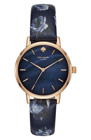 Women's Kate Spade New York Metro Print Leather Strap Watch, 34mm