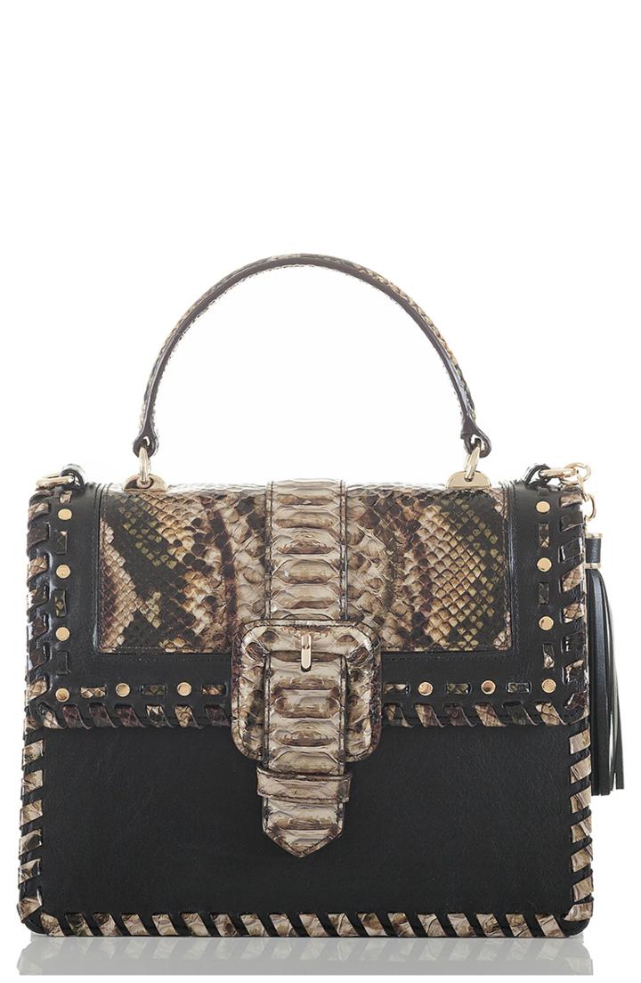 Brahmin Mini Francine Snake Embossed Leather Satchel - Beige
