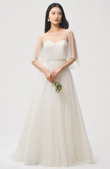 Women's Jenny Yoo Fiona Imitation Pearl Tulle Top - Ivory