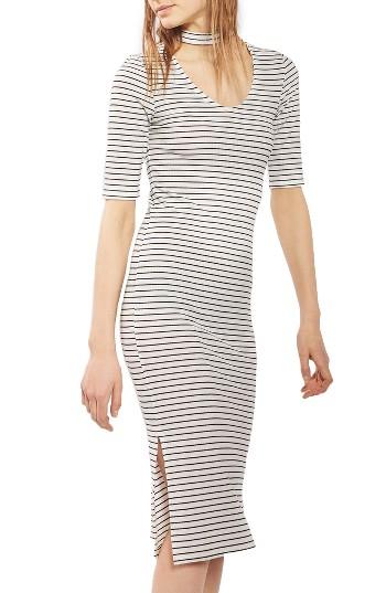Women's Topshop Stripe Choker Midi Dress Us (fits Like 0) - White