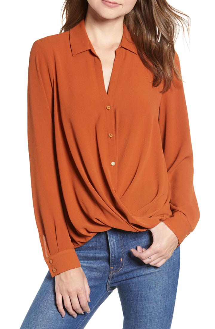 Women's All In Favor Patterned Drape Front Blouse - Orange