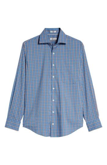 Men's Peter Millar Flint Check Performance Sport Shirt, Size - Blue