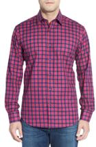 Men's Bugatchi Shaped Fit Check Sport Shirt, Size - Red