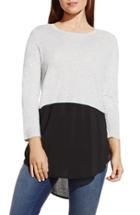 Women's Two By Vince Camuto Mixed Media Jewel Neck Tunic - Grey
