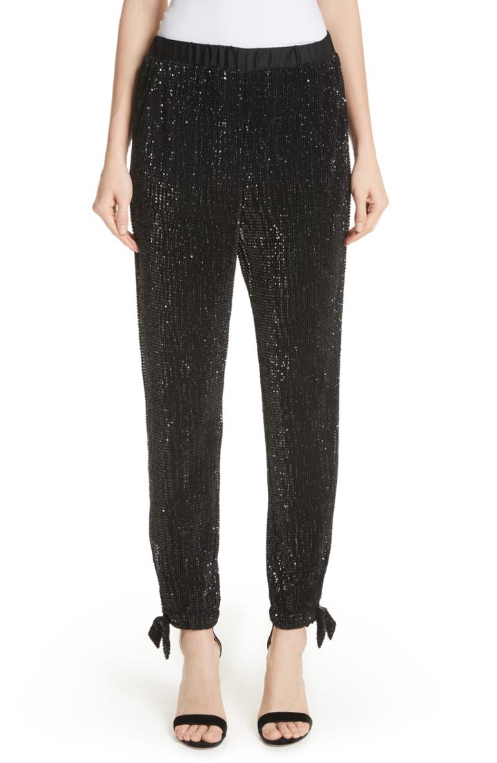 Women's St. John Collection Sequin Embellished Tie Cuff Pants - Black