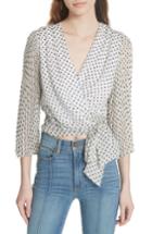 Women's Alice + Olivia Bray Dot Pleated Sleeve Wrap Top - White