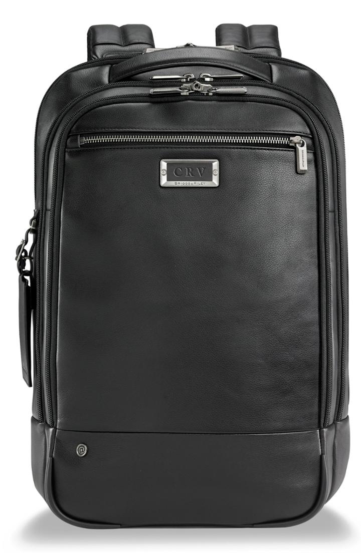 Men's Briggs & Riley Medium Leather Rfid Pocket Laptop Backpack - Black