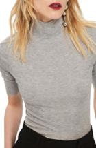 Women's Topshop Elbow Sleeve Turtleneck Top Us (fits Like 0) - Grey
