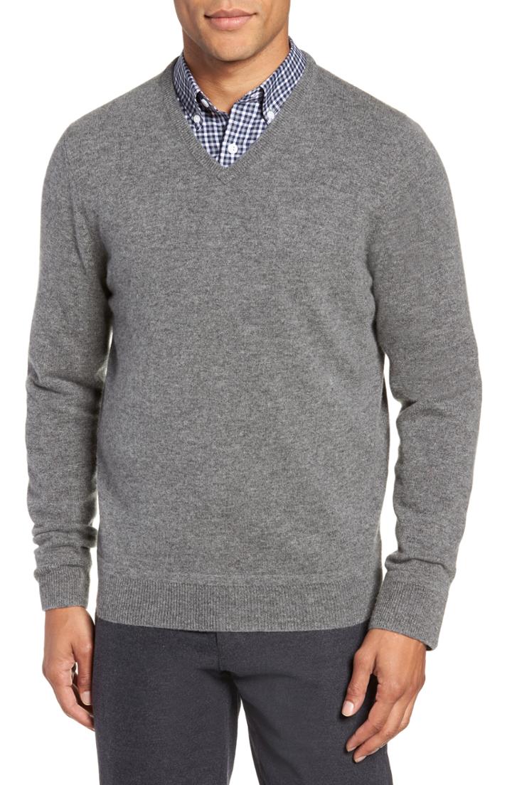 Men's Nordstrom Men's Shop V-neck Cashmere Sweater, Size - Grey