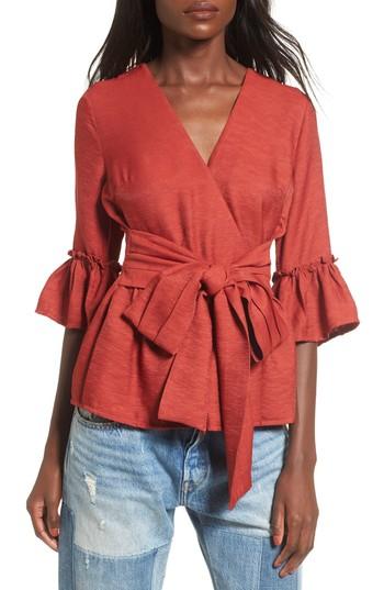 Women's Moon River Ruffle Surplice Top - Red