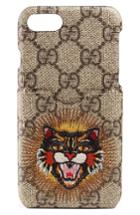 Gucci Embroidered Angry Cat Gg Supreme Iphone 7 Case - Beige