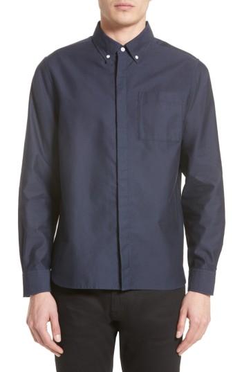 Men's Saturdays Nyc Mickey Concealed Button Sport Shirt - Blue