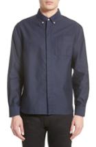 Men's Saturdays Nyc Mickey Concealed Button Sport Shirt - Blue