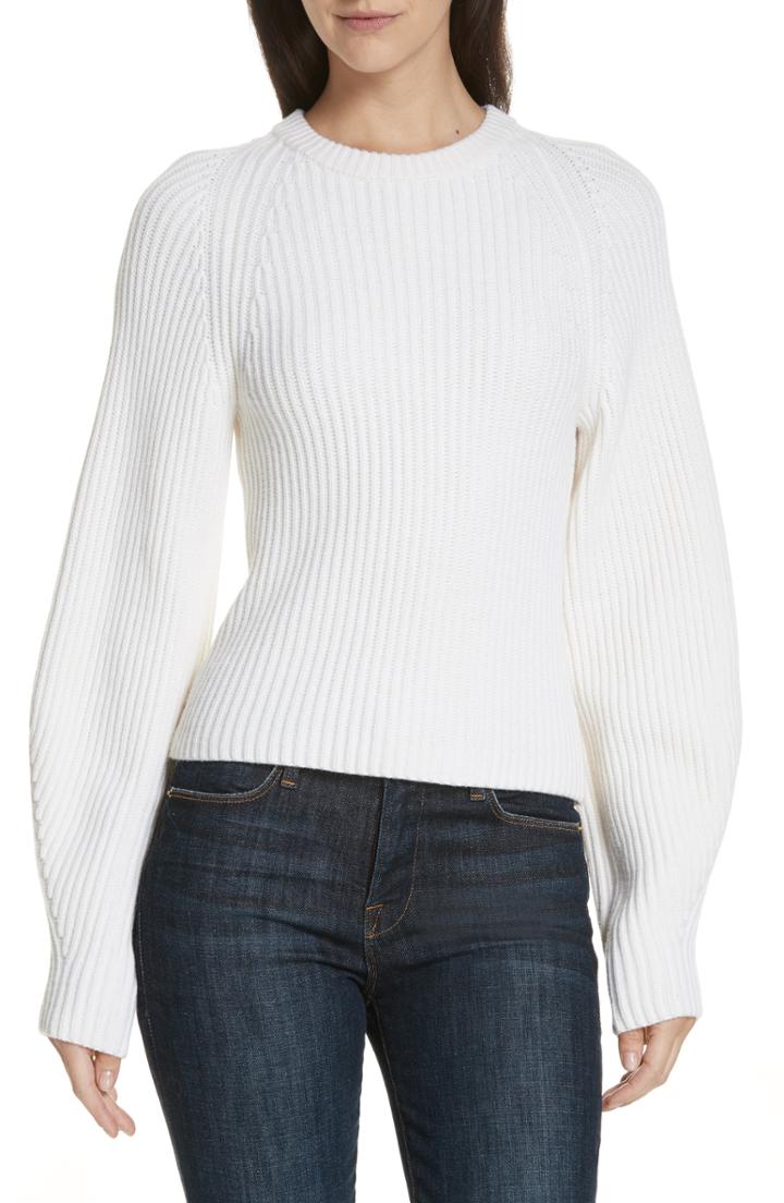 Women's Theory Sculpted Sleeve Shaker Stitch Merino Wool Sweater - Ivory