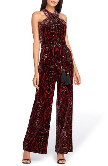 Women's Tahari Velvet Halter Jumpsuit - Red
