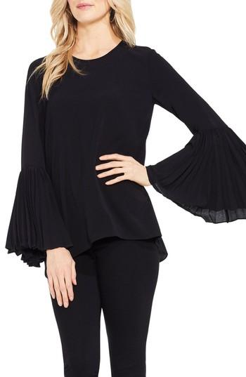 Petite Women's Vince Camuto Pleat Bell Sleeve Blouse, Size P - Black