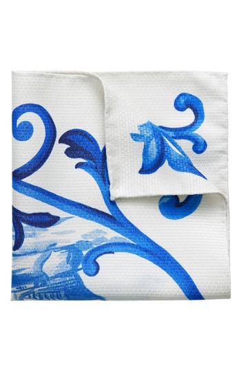 Men's Eton Geometric Ship Silk Pocket Square, Size - Blue