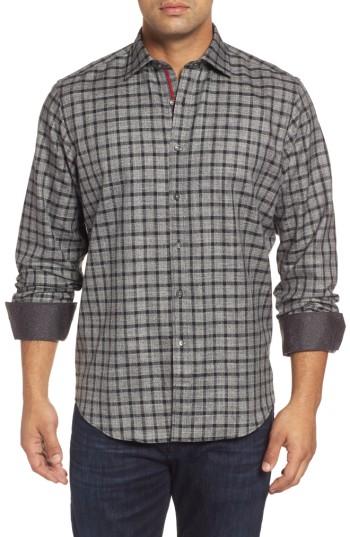 Men's Bugatchi Classic Fit Heathered Windowpane Sport Shirt, Size - Grey