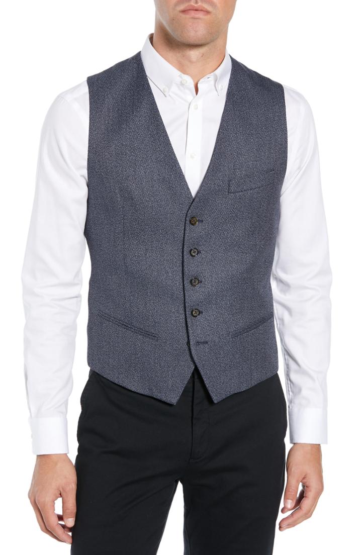 Men's Ted Baker London Slim Fit Bufwai Twill Vest (s) - Blue