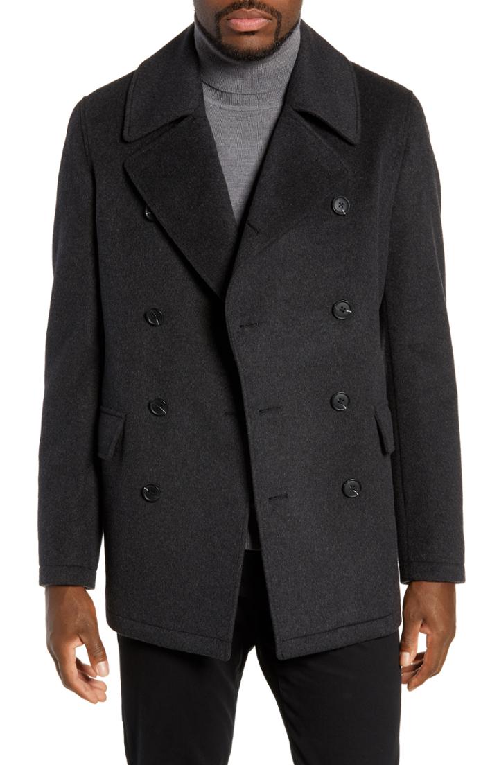 Men's Nordstrom Men's Shop Auburn Trim Fit Peacoat - Grey
