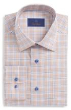 Men's David Donahue Regular Fit Plaid Dress Shirt .5 - 34/35 - Orange