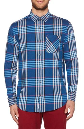 Men's Original Penguin Plaid Flannel Sport Shirt - Blue
