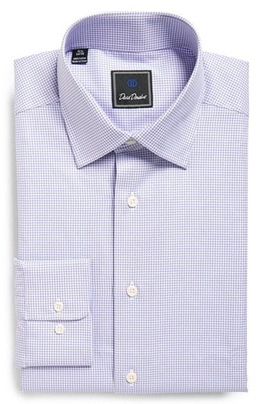Men's David Donahue Regular Fit Houndstooth Dress Shirt .5 32/33 - Purple