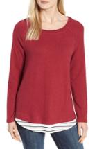 Women's Caslon Button Back Layered Look Sweatshirt - Red