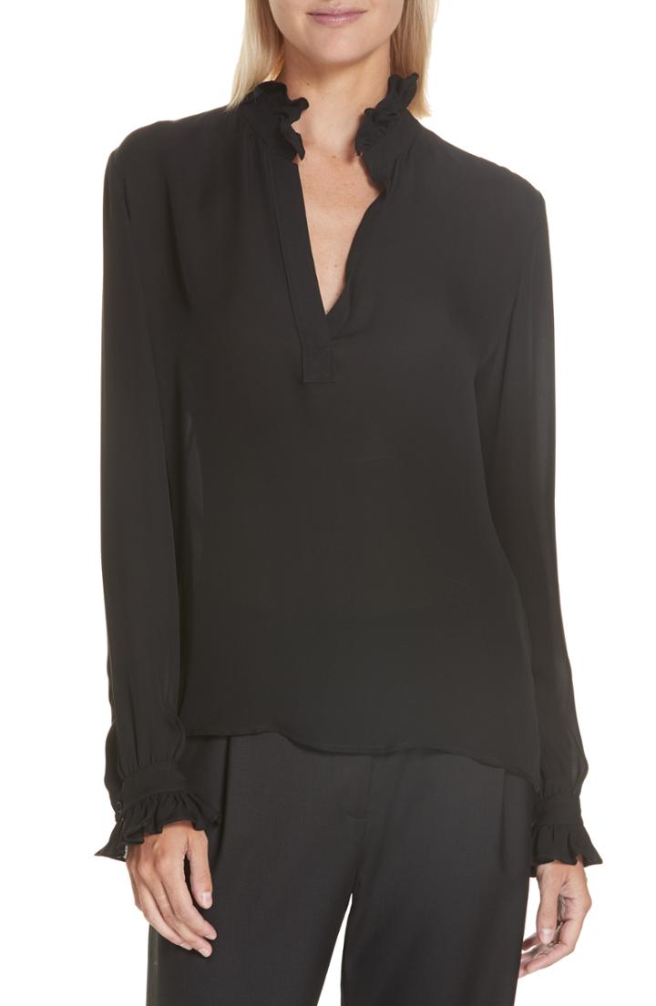 Women's Nili Lotan Esther Ruffle Trim Silk Top - Black