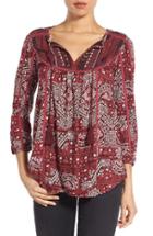 Women's Lucky Brand Embroidered Yoke Print Top